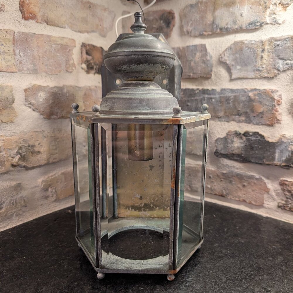 Vintage Brass Glass Porch Colonial Victorian Style Light Fixture Sconce